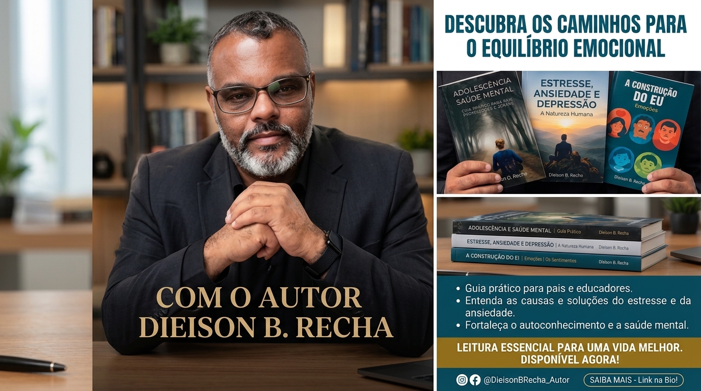 Apresentação do autor e seus livros sobre equilíbrio emocional, adolescência e saúde mental